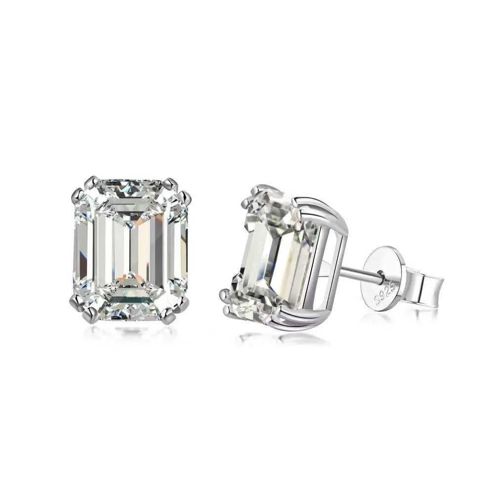 Moissanite Earrings|Emerald Cut
