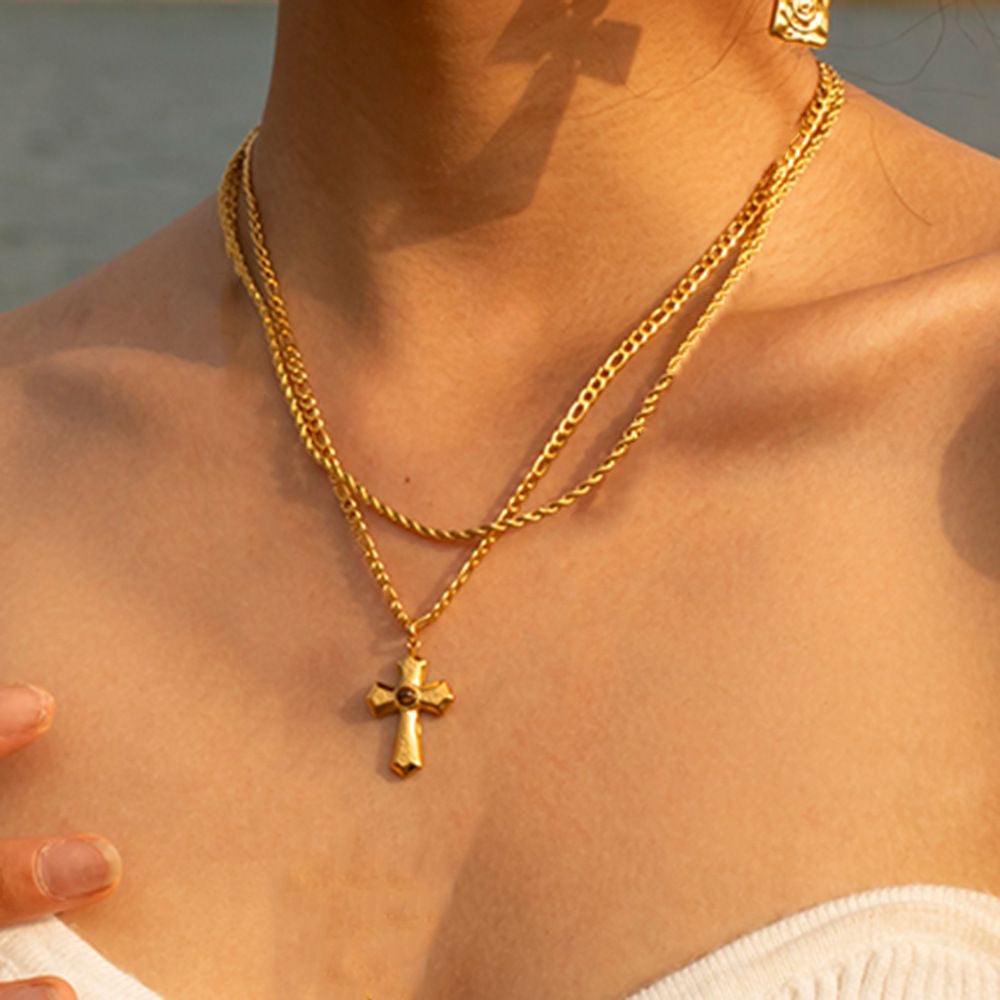 Hammered cross necklace and earrings