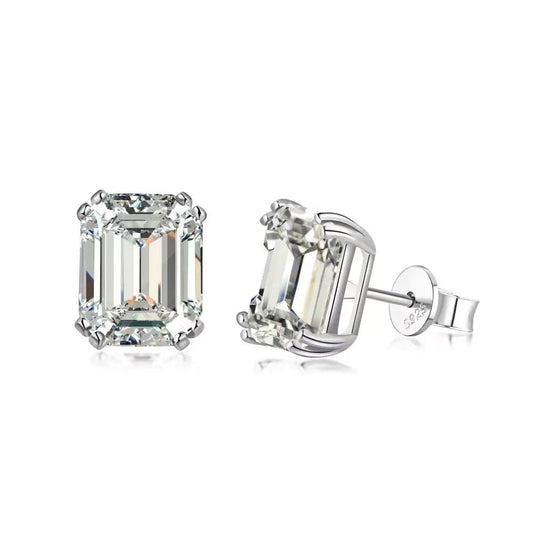 Moissanite Earrings|Emerald Cut